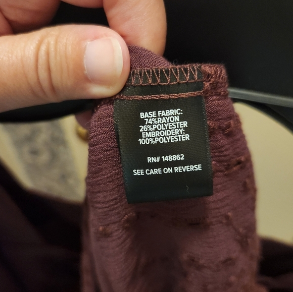 Torrid Deep Plum Color Ruffle Sleeve Buttoned Blouse - Picture 6 of 7